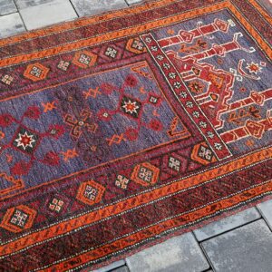 Afgański Dywan Modlitewny BALUCH – Ręcznie Tkany | Wełna | Vintage #106