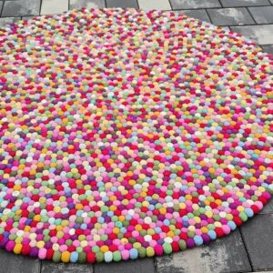 Dywan z kulek filcowych KIBEK | 140 cm | 100% Wełna | Rękodzieło #062