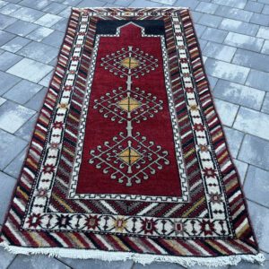 Ręcznie tkany dywan wełniany 193x97 | Wzór plemienny | Dywan modlitewny #094