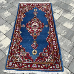 HAMADAN | 132 x 69 | Perski Dywan Ręcznie Tkany | Królewski Błękit | 100% Wełna #130