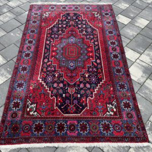 Kolekcjonerski perski dywan Yalameh geometryczny medalion indygo 100% wełna 180x107 cm #168