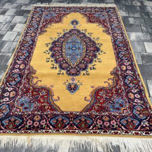 Ekskluzywny Kobierzec Perski Tabriz – Królewski Medalion, Wełna Premium, Złote Tło, 210x123 cm #172