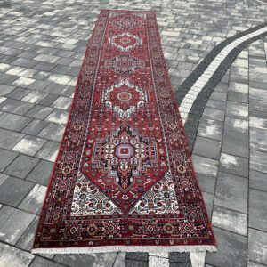 Ekskluzywny RĘCZNIE TKANY chodnik perski HAMADAN 419x89 WEŁNA Iran Unikat #221