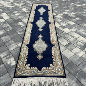 Ekskluzywny RĘCZNIE TKANY chodnik perski SHIRAZ 330x76 WEŁNA Granat Iran #226